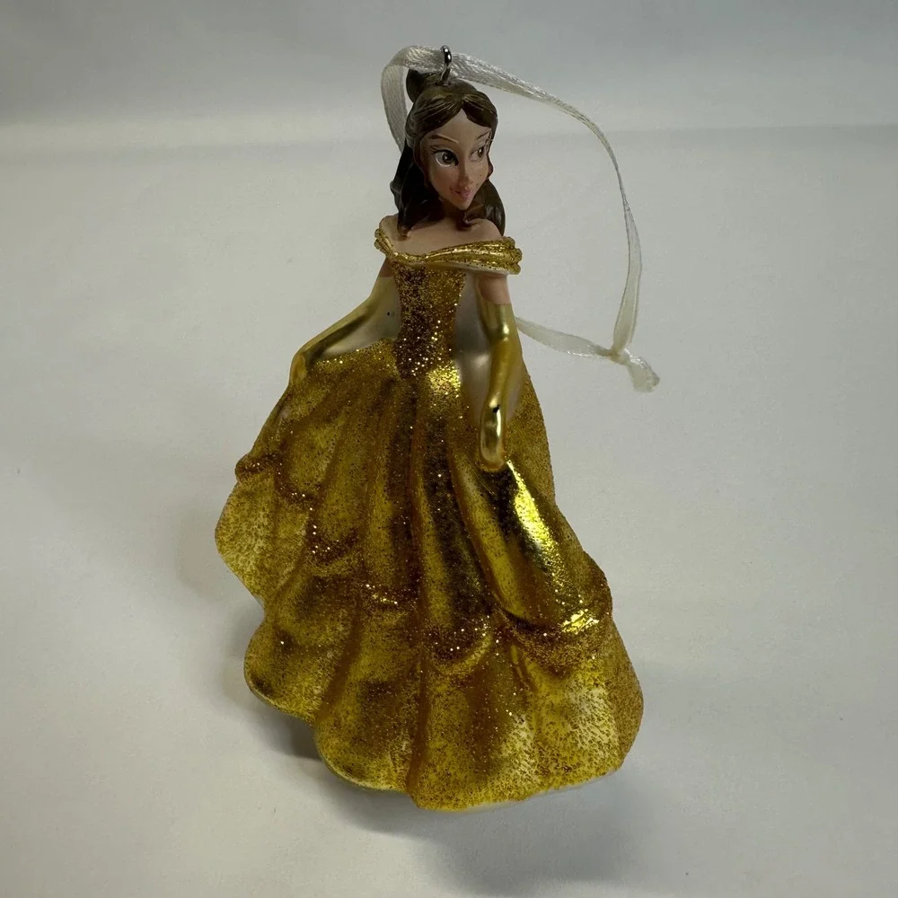 Disney Parks Blown Glass‎ Belle Ornament Beauty & The Beast Gold Glitter 4.5